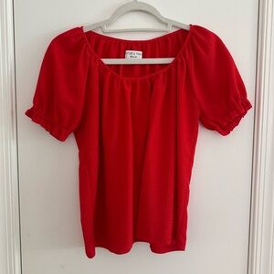 Madewell Texture & Thread Bright Red Puff Sleeve Blouse
